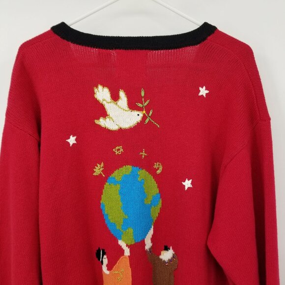 Vintage Storybook Knits World Unity and Peace Diversity Sweater 2X Red Artsy - Picture 10 of 13